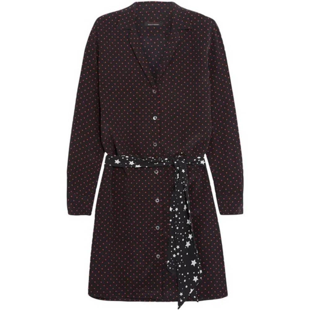 Equipment Femme Kate Moss Black Red Polka Dot Button Down Shirt Dress Small